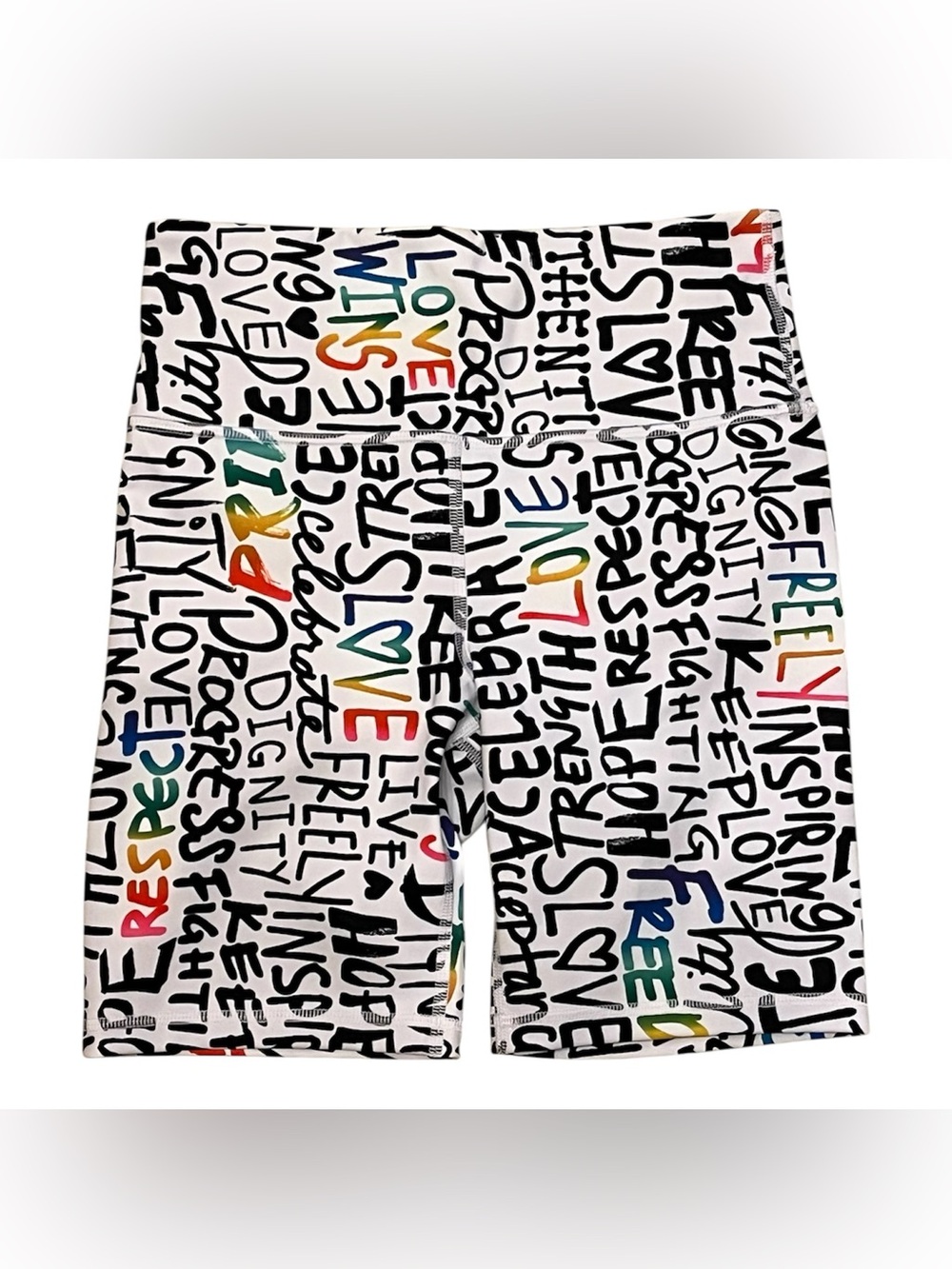 Athleta White Shorts with Multicolor Script